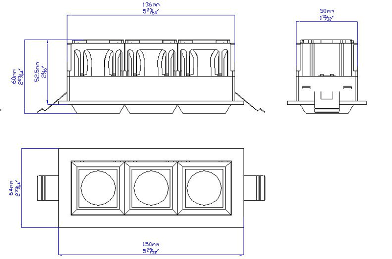 Pressable Trimless Modular LED Recessed Multiple Downlight with 3 Heads - Image 4